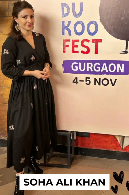 Sara Bug Black Embroidered Maxi Dress